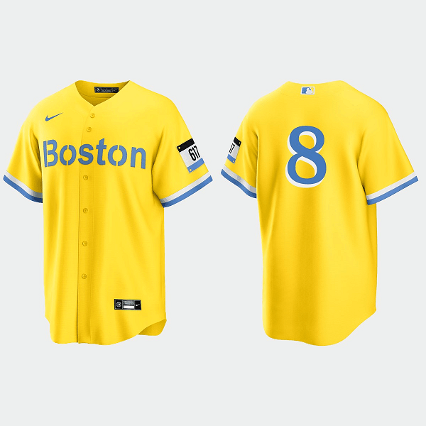 Men's Boston Red Sox #8 Carl Yastrzemski Gold MLB 2021 City Connect Stitched Jersey Men's Boston Red Sox #8 Carl Yastrzemski Gold MLB 2021 City Connect Stitched Jersey